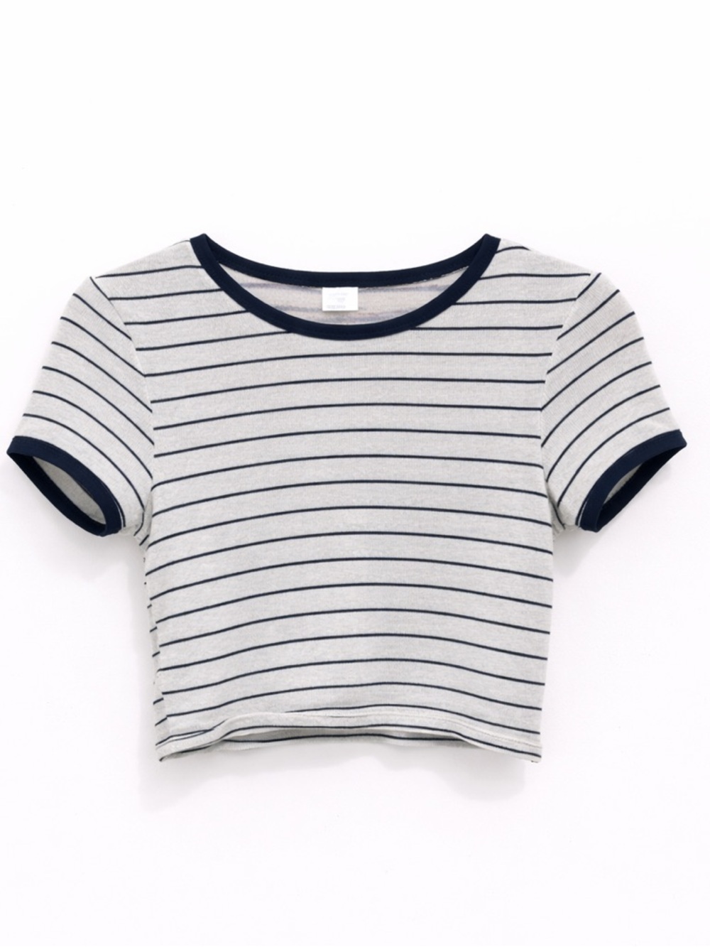 City Triangle Striped Crop Top Black White Ringer Tee M